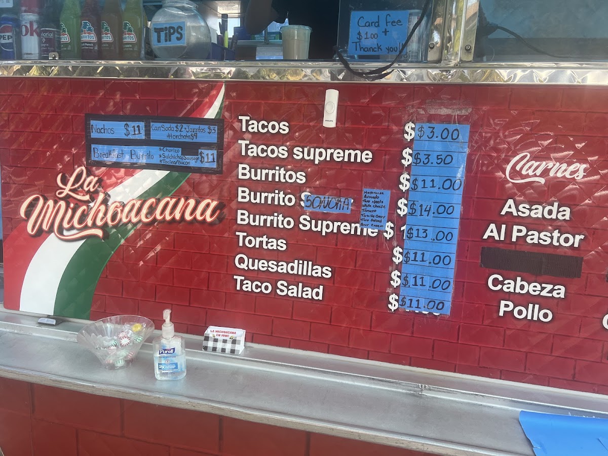 La Michoacana Taco Truck menu board