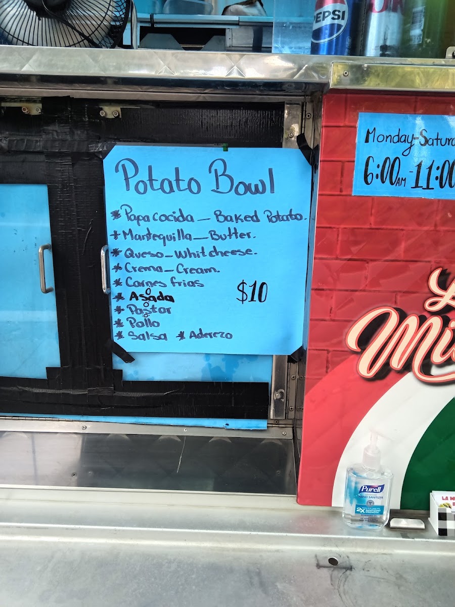 La Michoacana Taco Truck menu board
