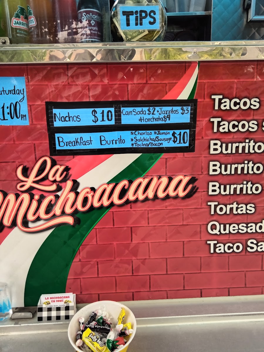 La Michoacana Taco Truck menu board
