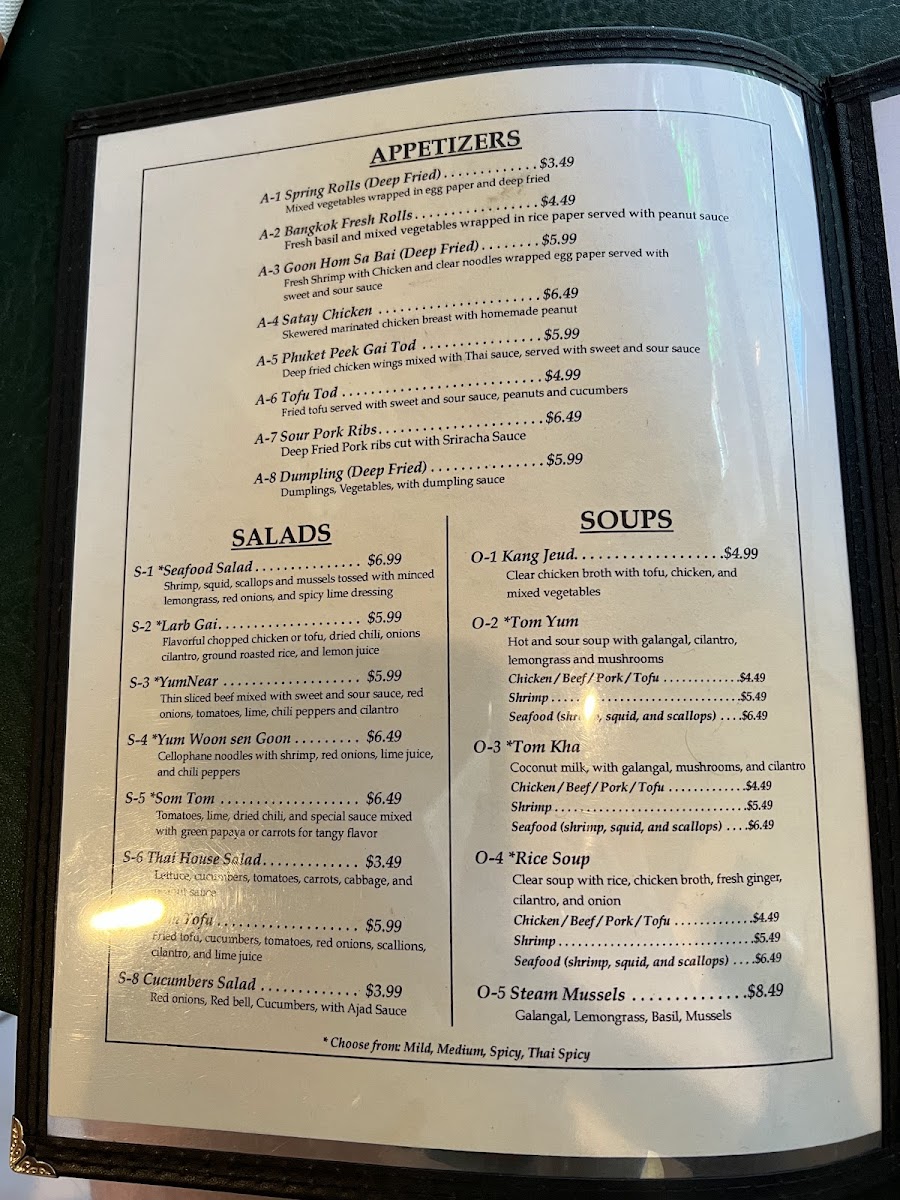 DTK Thai Kitchen menu board