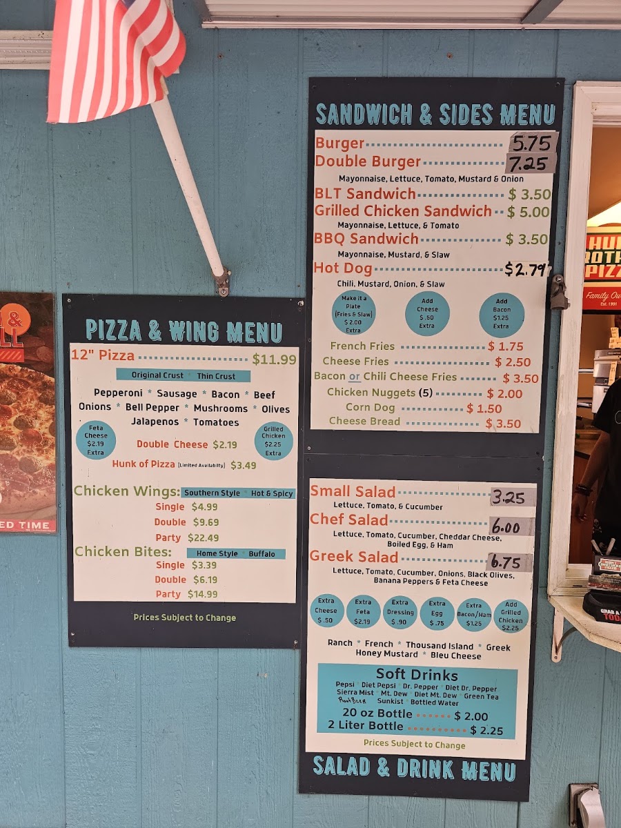 Riverside Pizza menu board