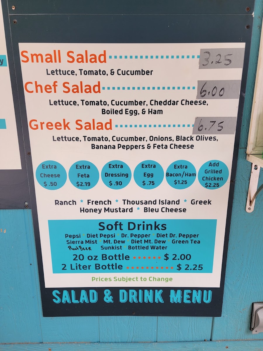 Riverside Pizza menu board