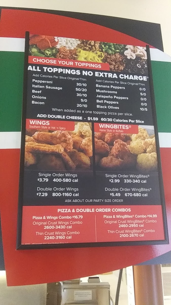 Riverside Pizza menu board