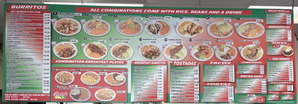 Beto's Mexican Food menu board
