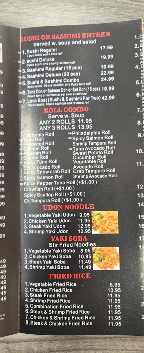 New Tokyo Hibachi & Sushi menu board