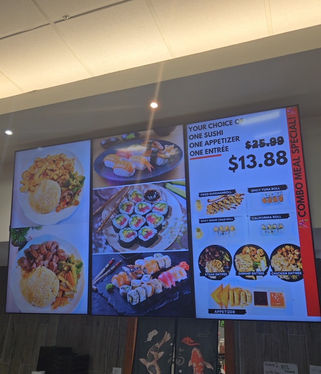 New Tokyo Hibachi & Sushi menu board