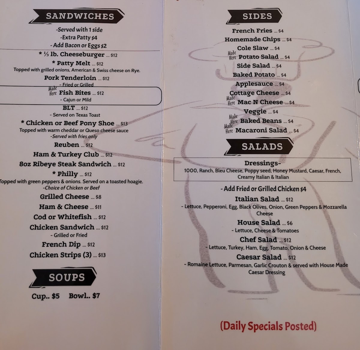 Chico's menu board