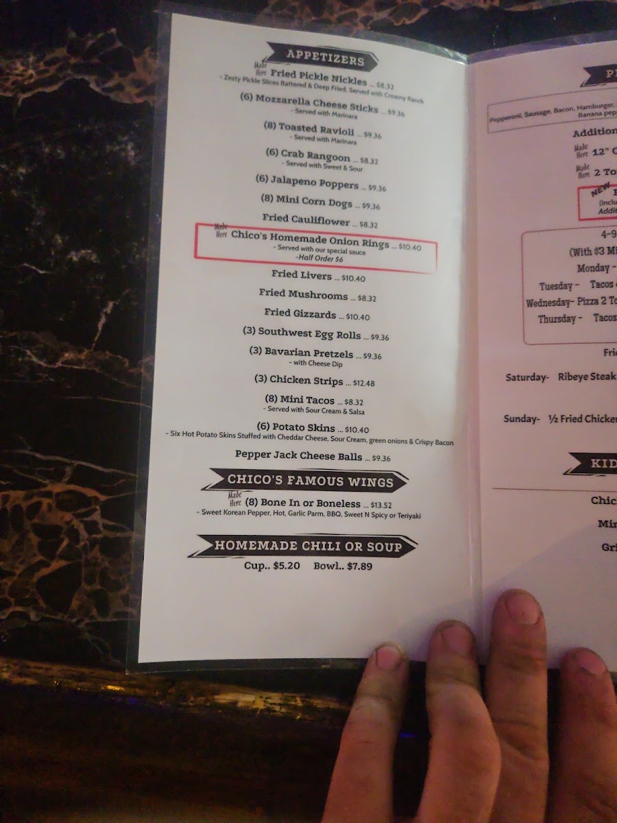 Chico's menu board