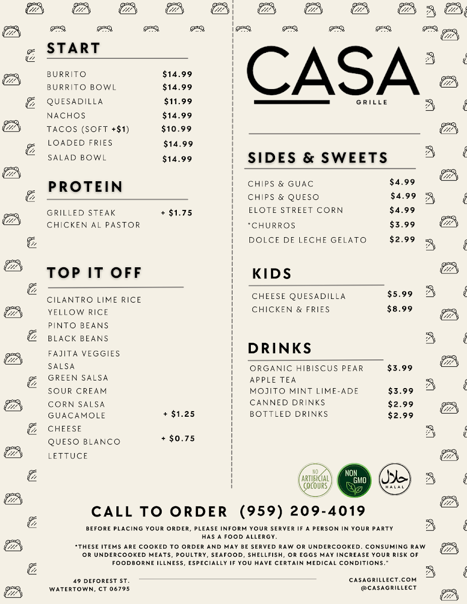 CASA Grille menu board