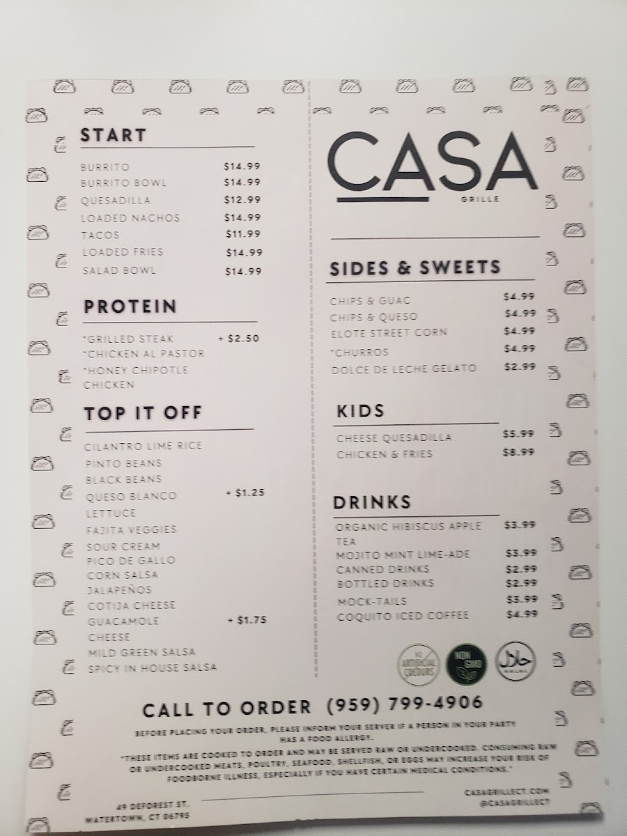 CASA Grille menu board