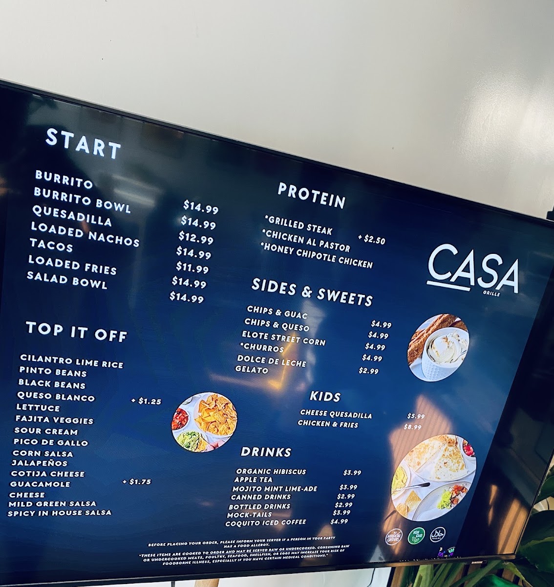 CASA Grille menu board