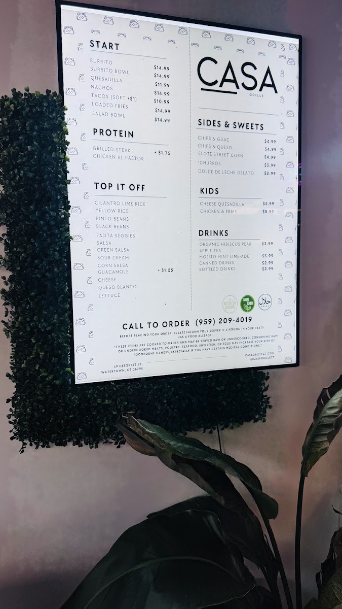 CASA Grille menu board