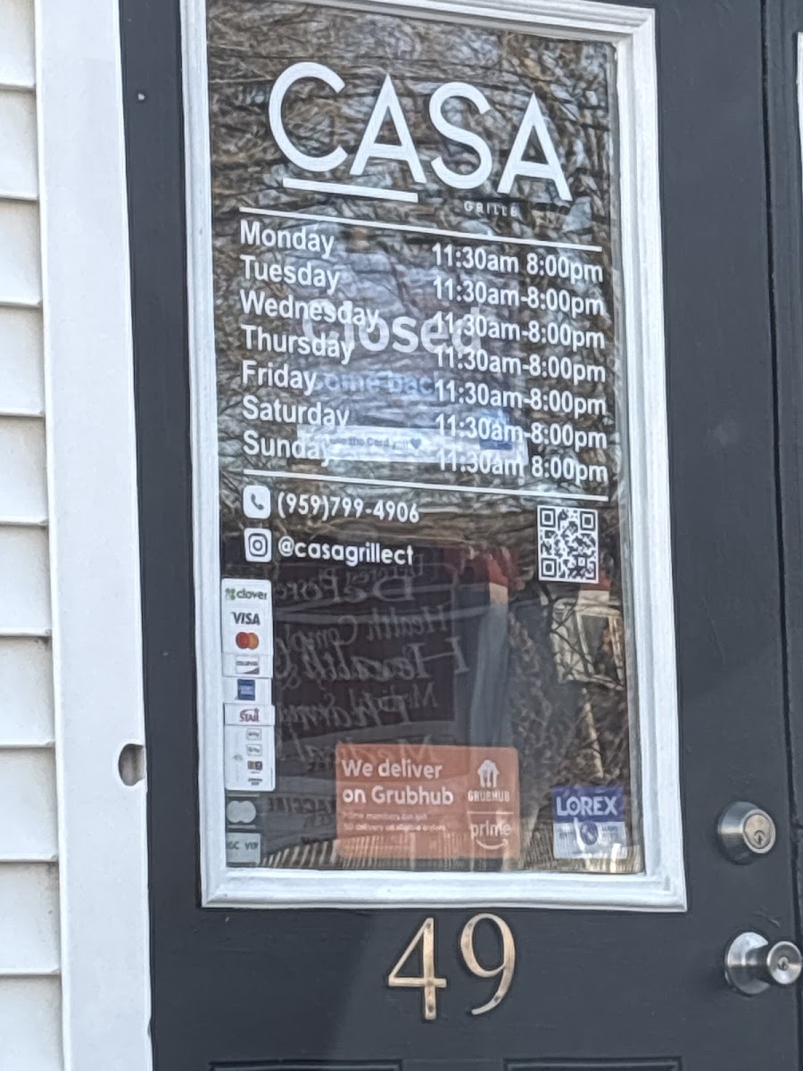 CASA Grille menu board