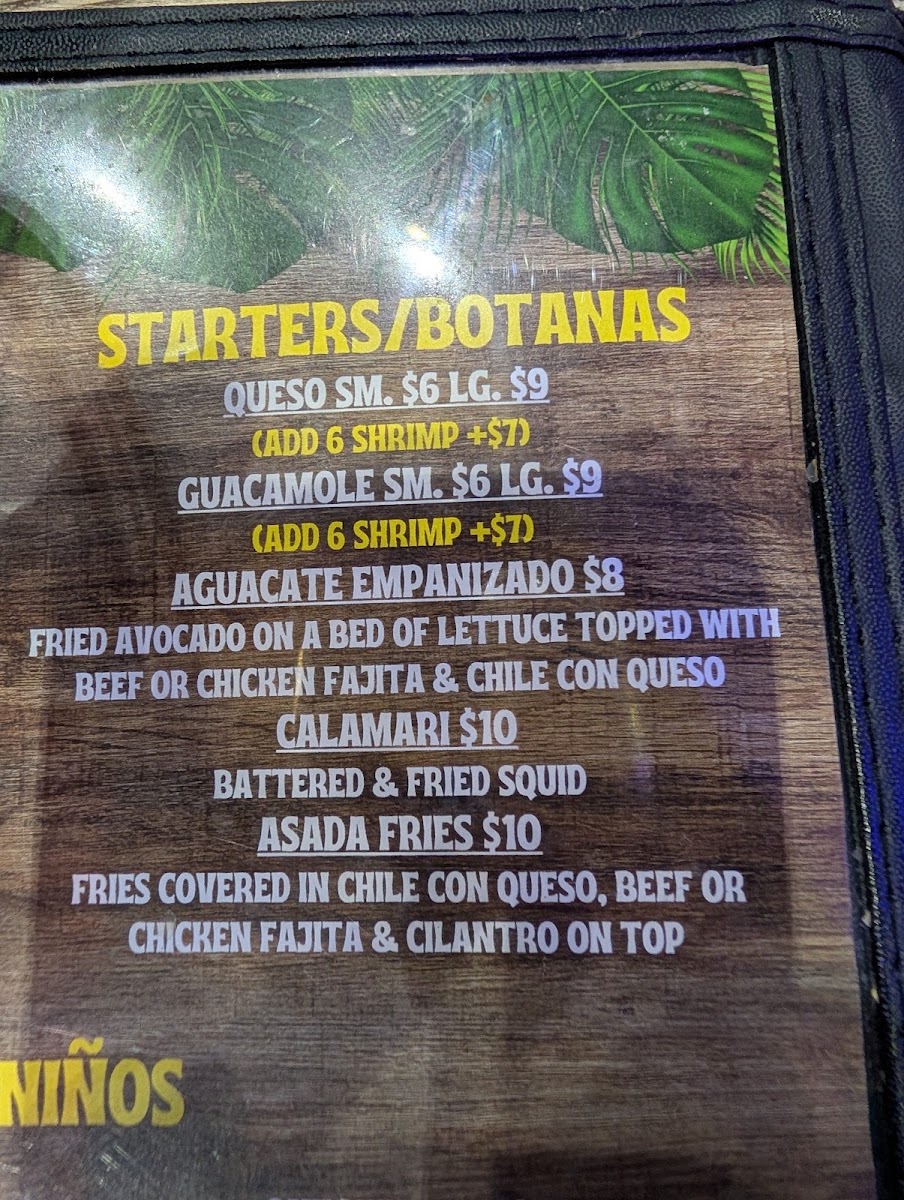 Costa Azul Mariscos & Micheladas menu board
