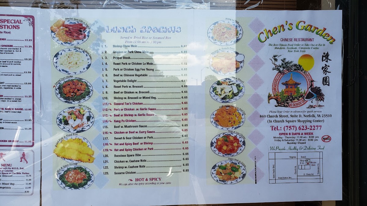 Chen Garden Chinese Restaurant menu board