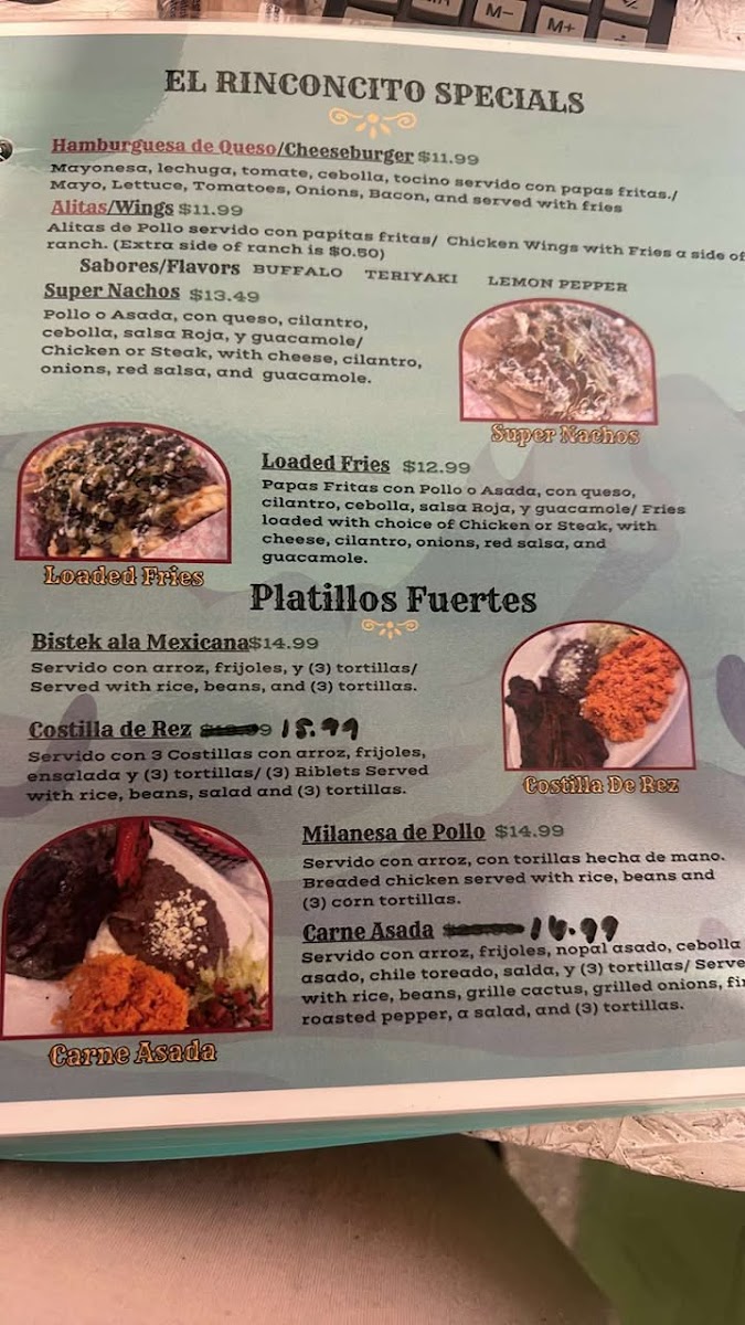 Taqueria El Rinconcito Authentic Mexican Food menu board