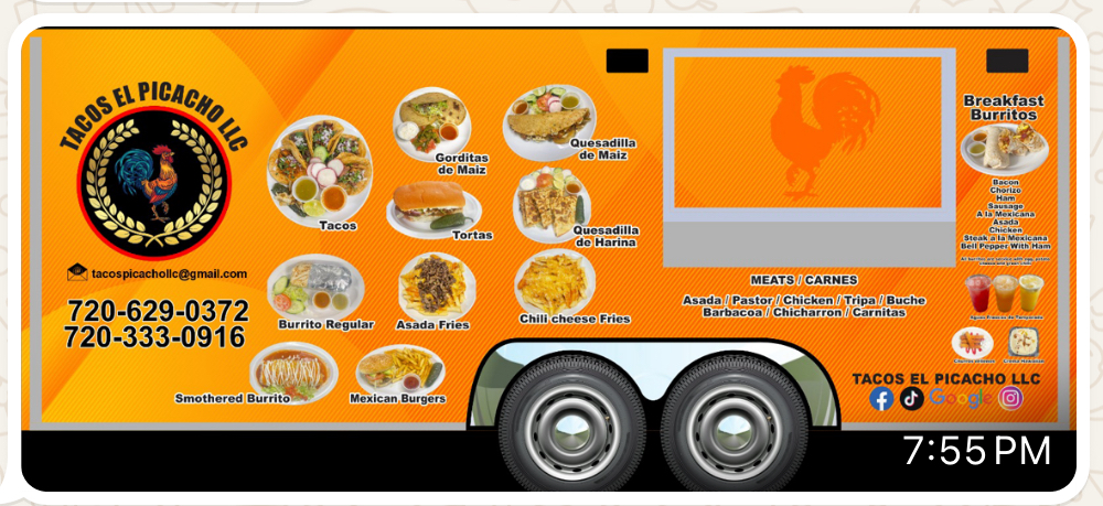 Tacos El Picacho Food Truck menu board