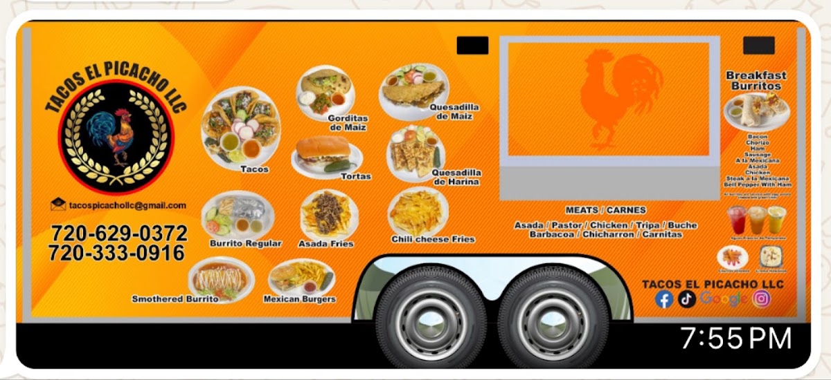 Tacos El Picacho Food Truck menu board