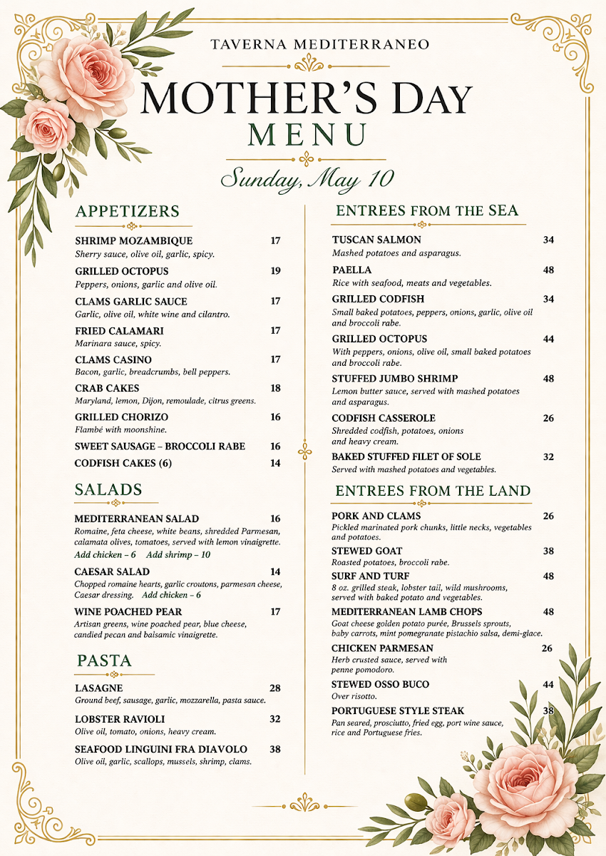 Taverna Mediterraneo menu board