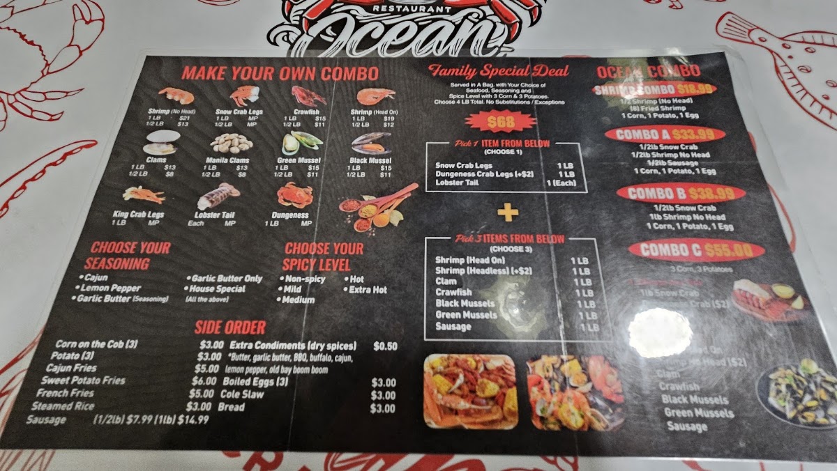 Ocean Crab menu board