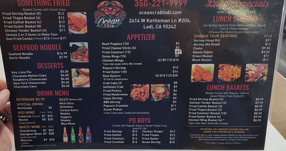 Ocean Crab menu board
