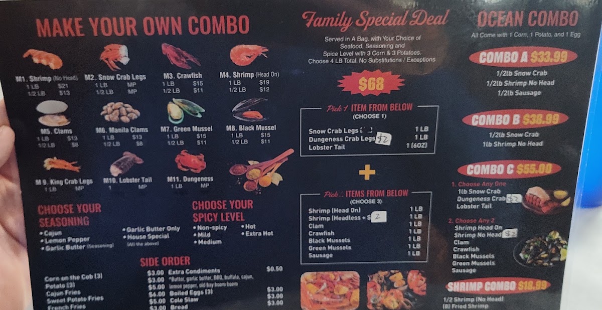 Ocean Crab menu board