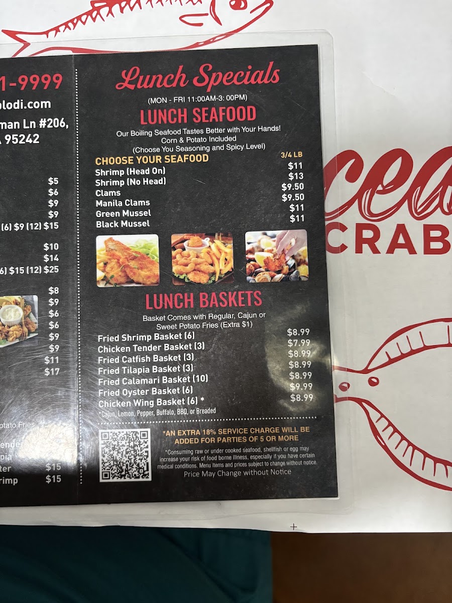 Ocean Crab menu board