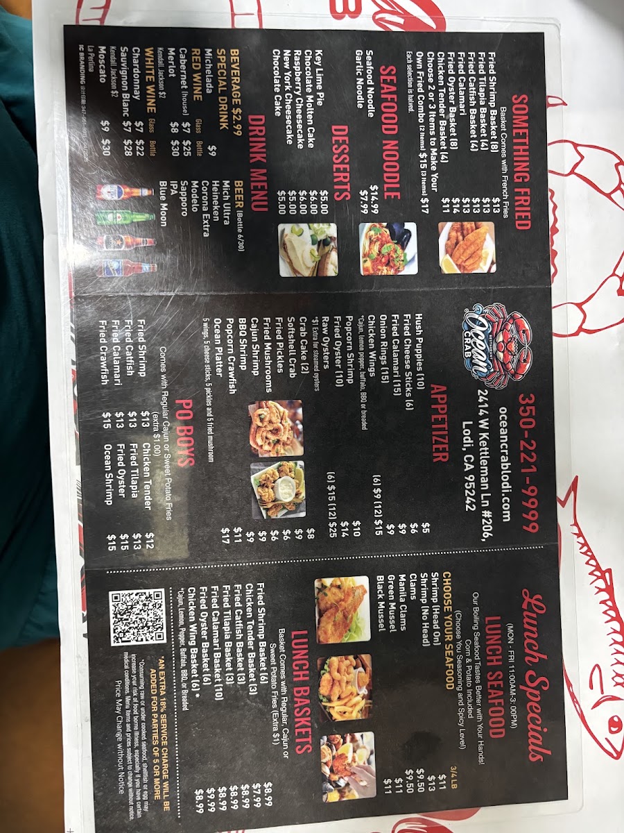Ocean Crab menu board
