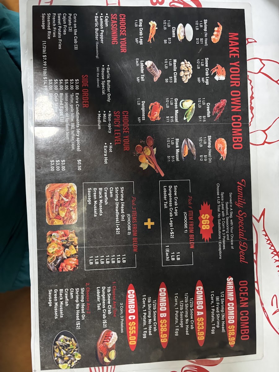 Ocean Crab menu board
