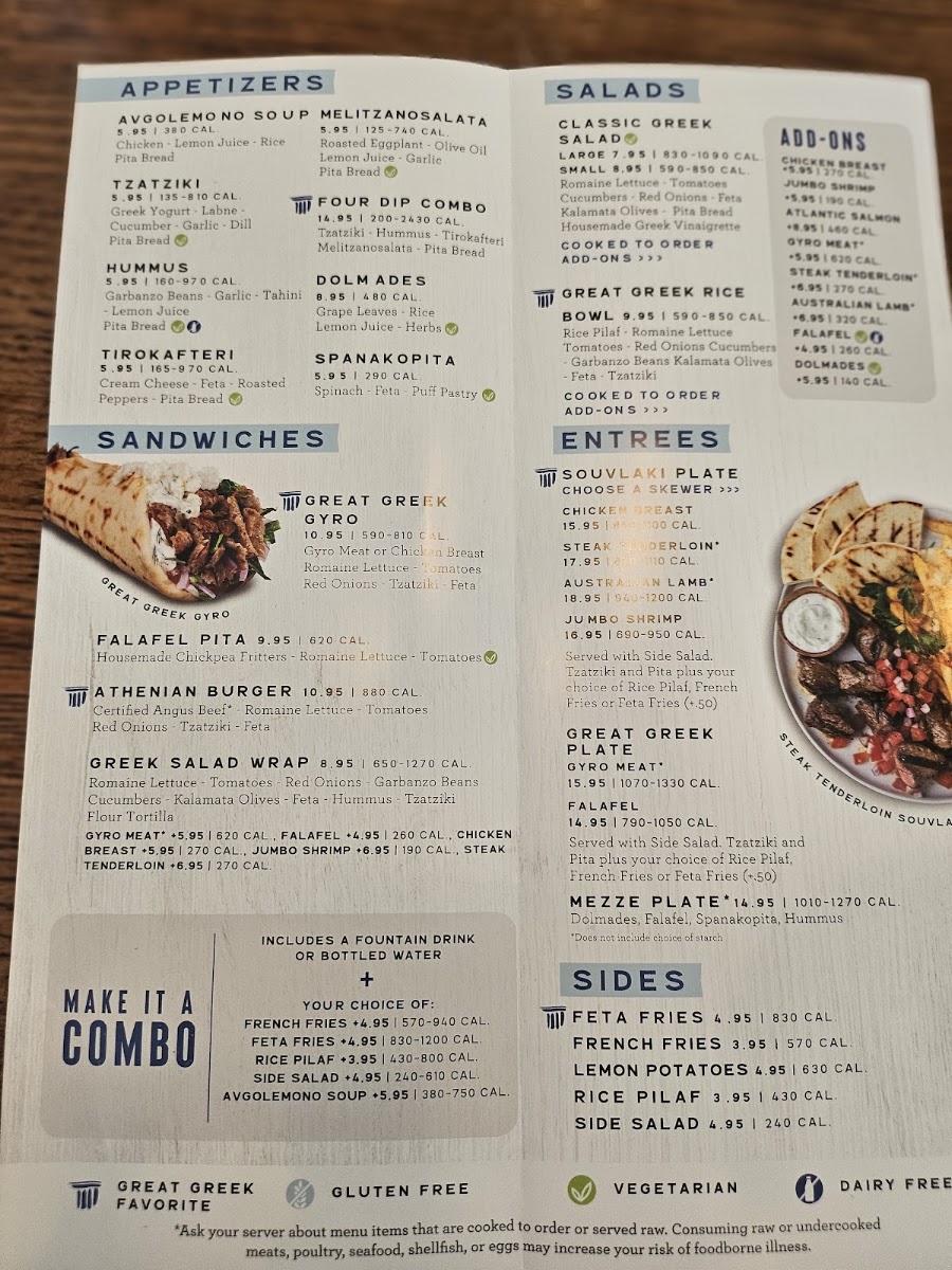 The Great Greek Mediterranean Grill Boca Raton, FL – West menu board