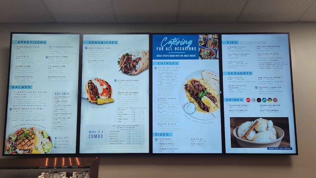 The Great Greek Mediterranean Grill Boca Raton, FL – West menu board