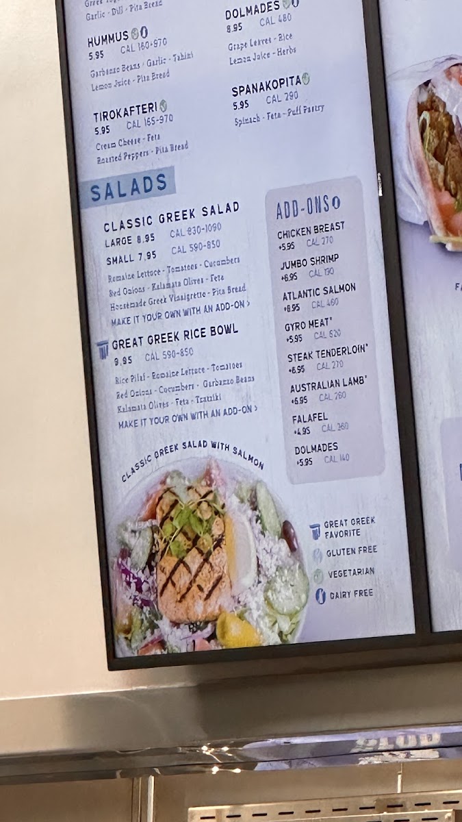 The Great Greek Mediterranean Grill Boca Raton, FL – West menu board