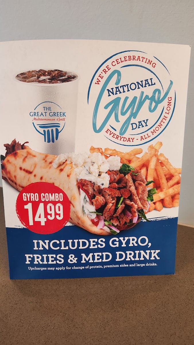 The Great Greek Mediterranean Grill Boca Raton, FL – West menu board