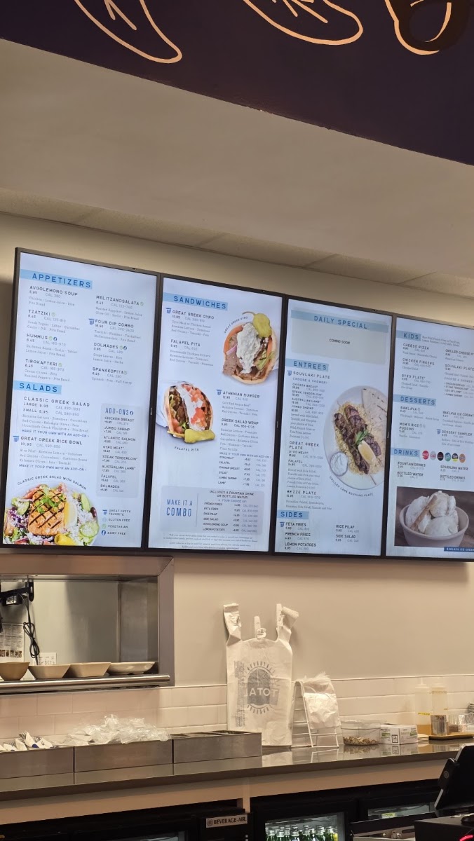 The Great Greek Mediterranean Grill Boca Raton, FL – West menu board