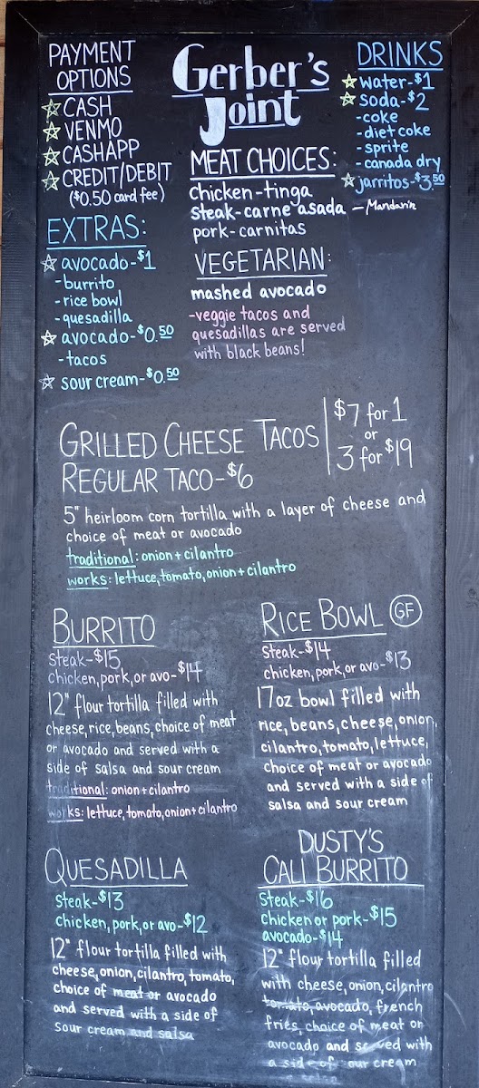 Gerber's Joint | Mexican menu board