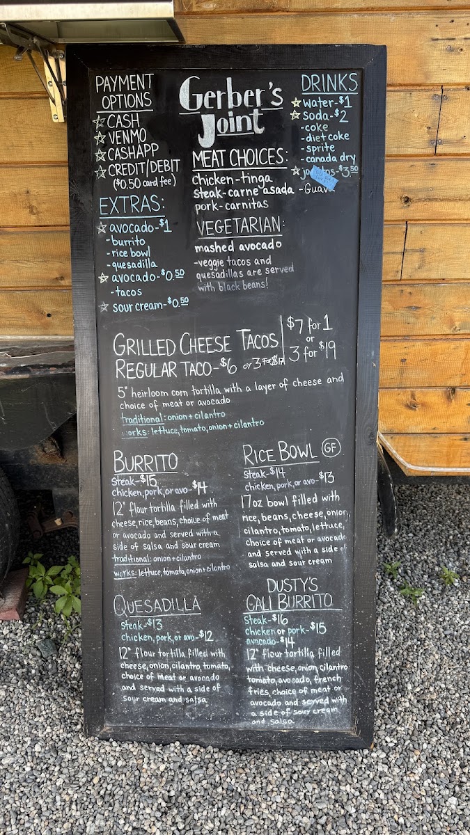 Gerber's Joint | Mexican menu board