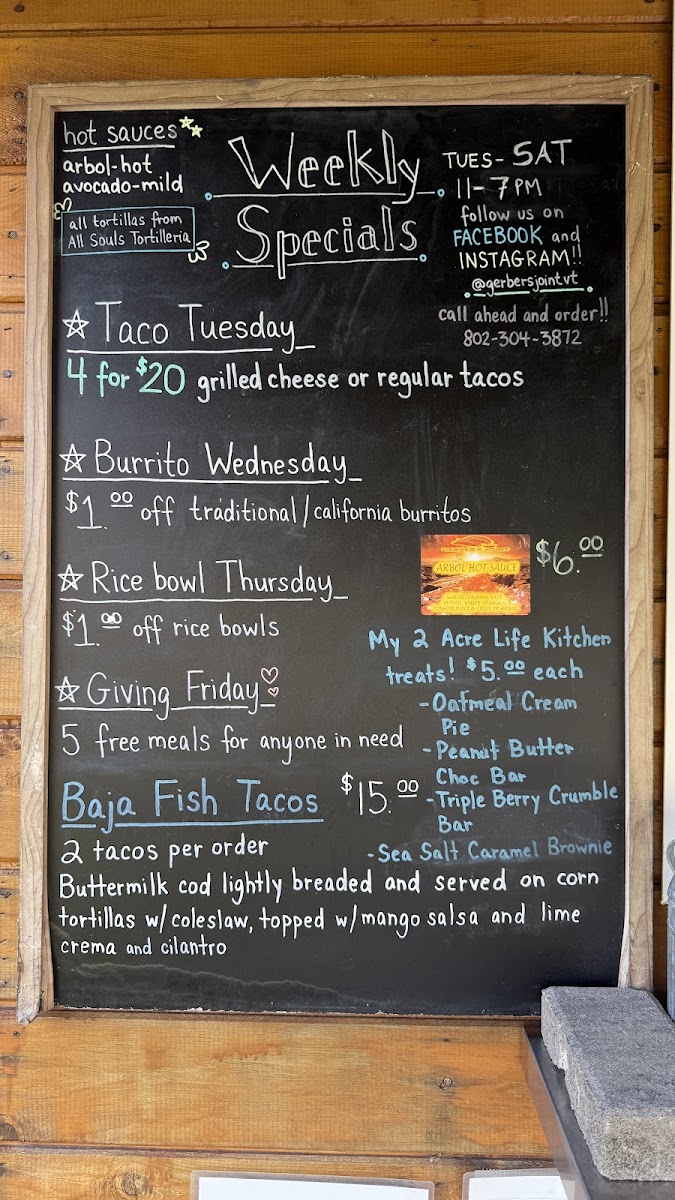 Gerber's Joint | Mexican menu board