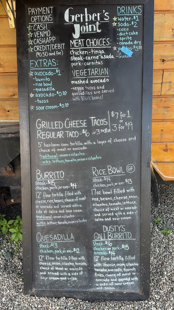 Gerber's Joint | Mexican menu board