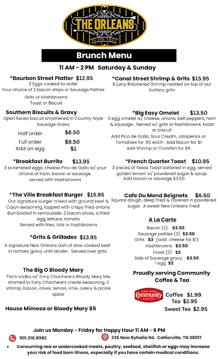 The Orleans in the Ville menu board