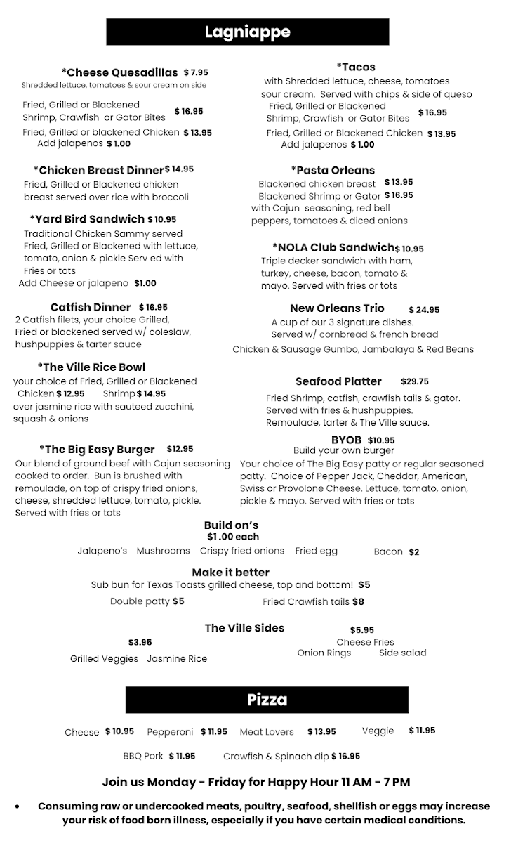 The Orleans in the Ville menu board