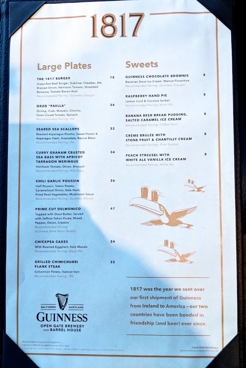 Guinness Store House menu board