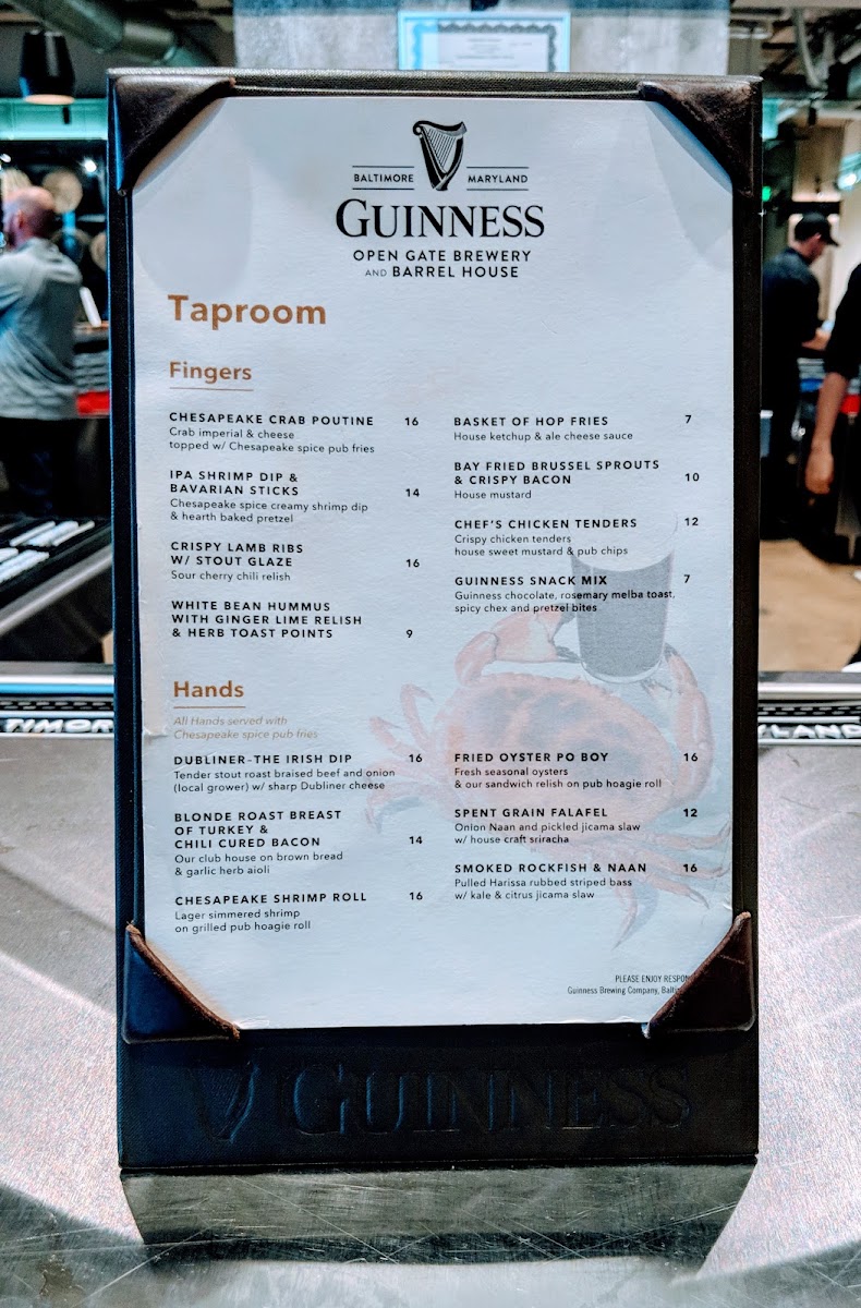 Guinness Store House menu board