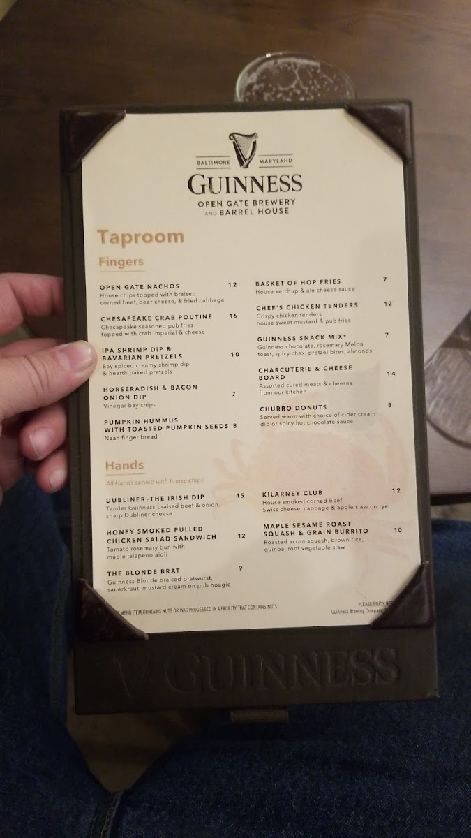 Guinness Store House menu board
