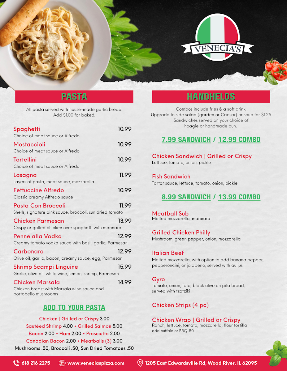 Venecia's Pizza menu board