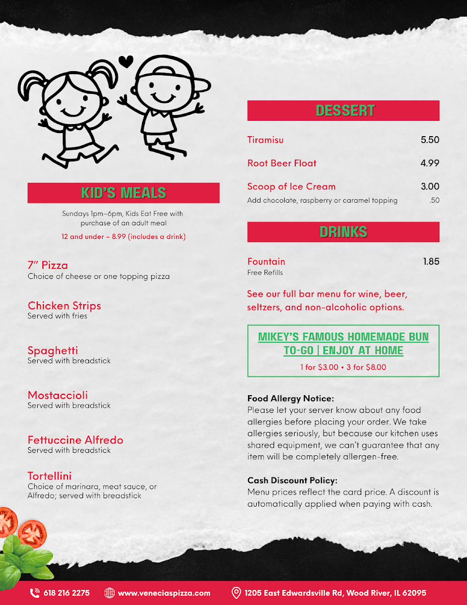 Venecia's Pizza menu board