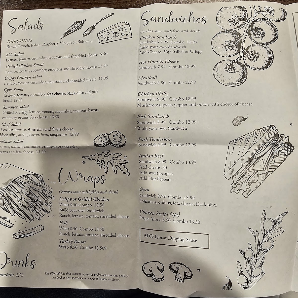 Venecia's Pizza menu board