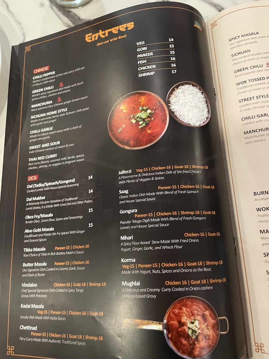 The Monks Indian Bistro menu board