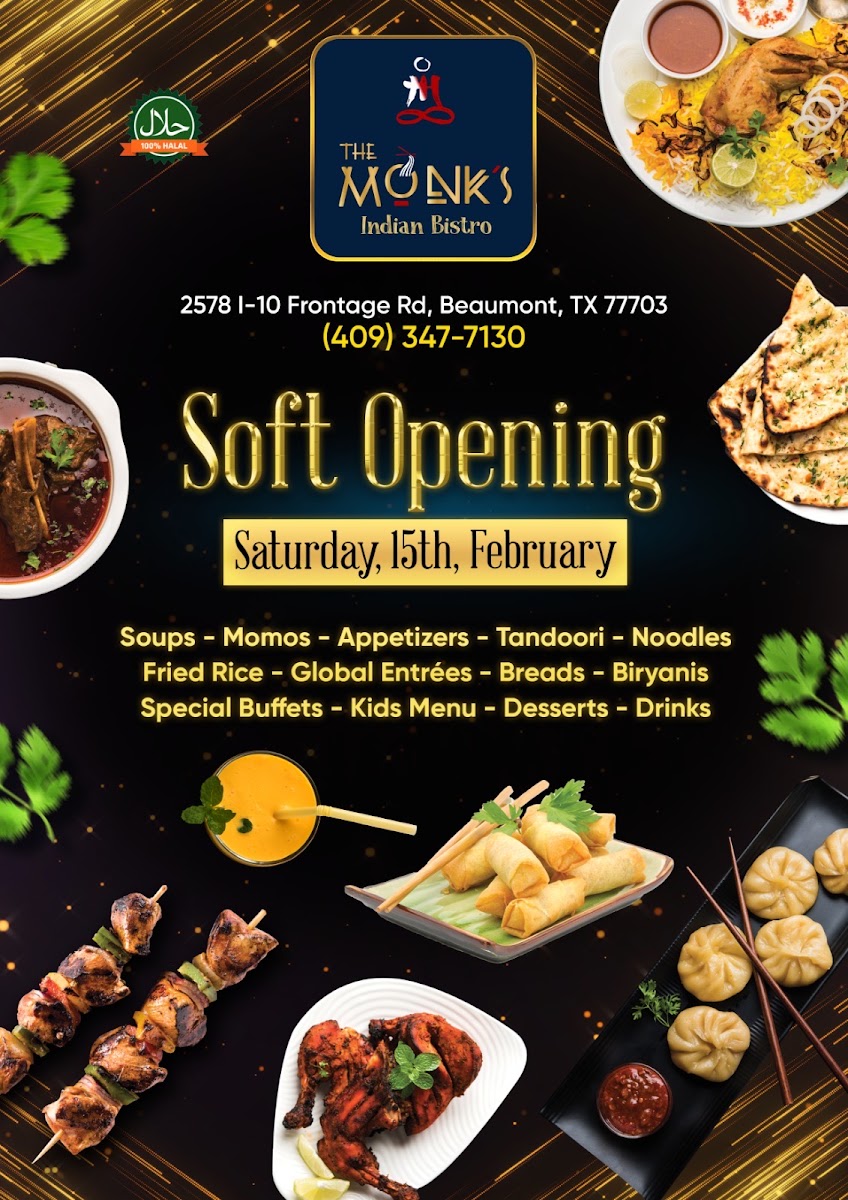 The Monks Indian Bistro menu board