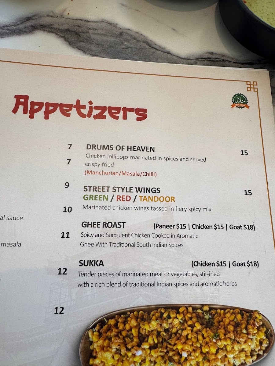 The Monks Indian Bistro menu board