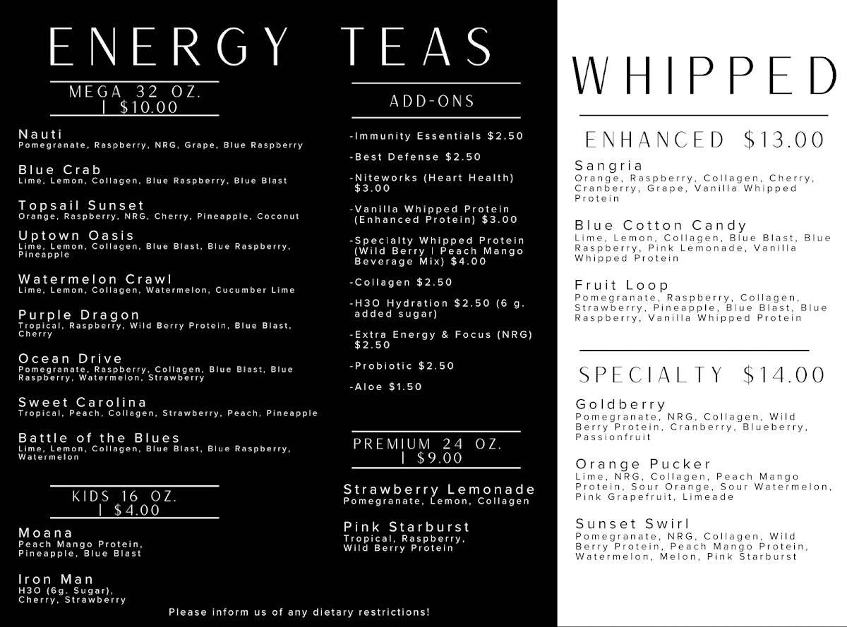 Refresh Nutrition menu board